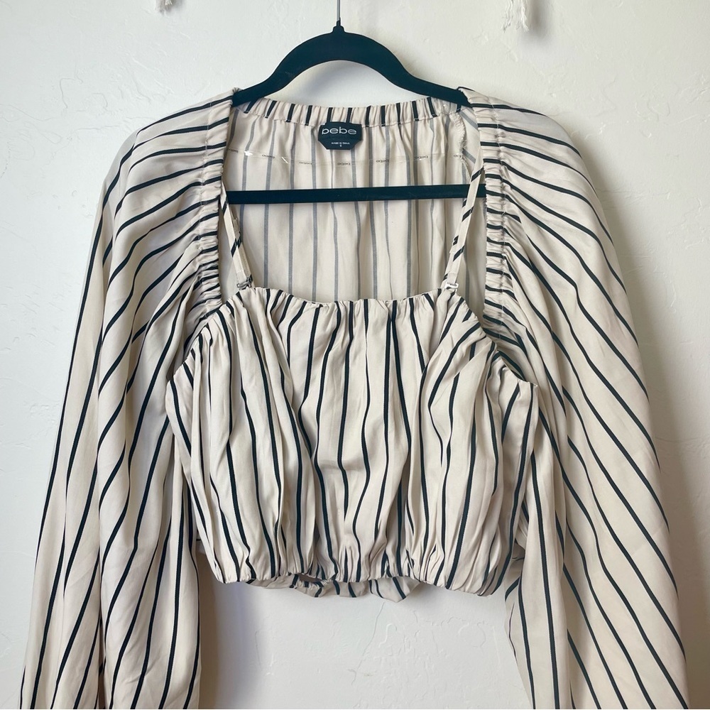 Bebe Twill Stripe Balloon Sleeve 2 Piece Bolero Set - Picture 6 of 14